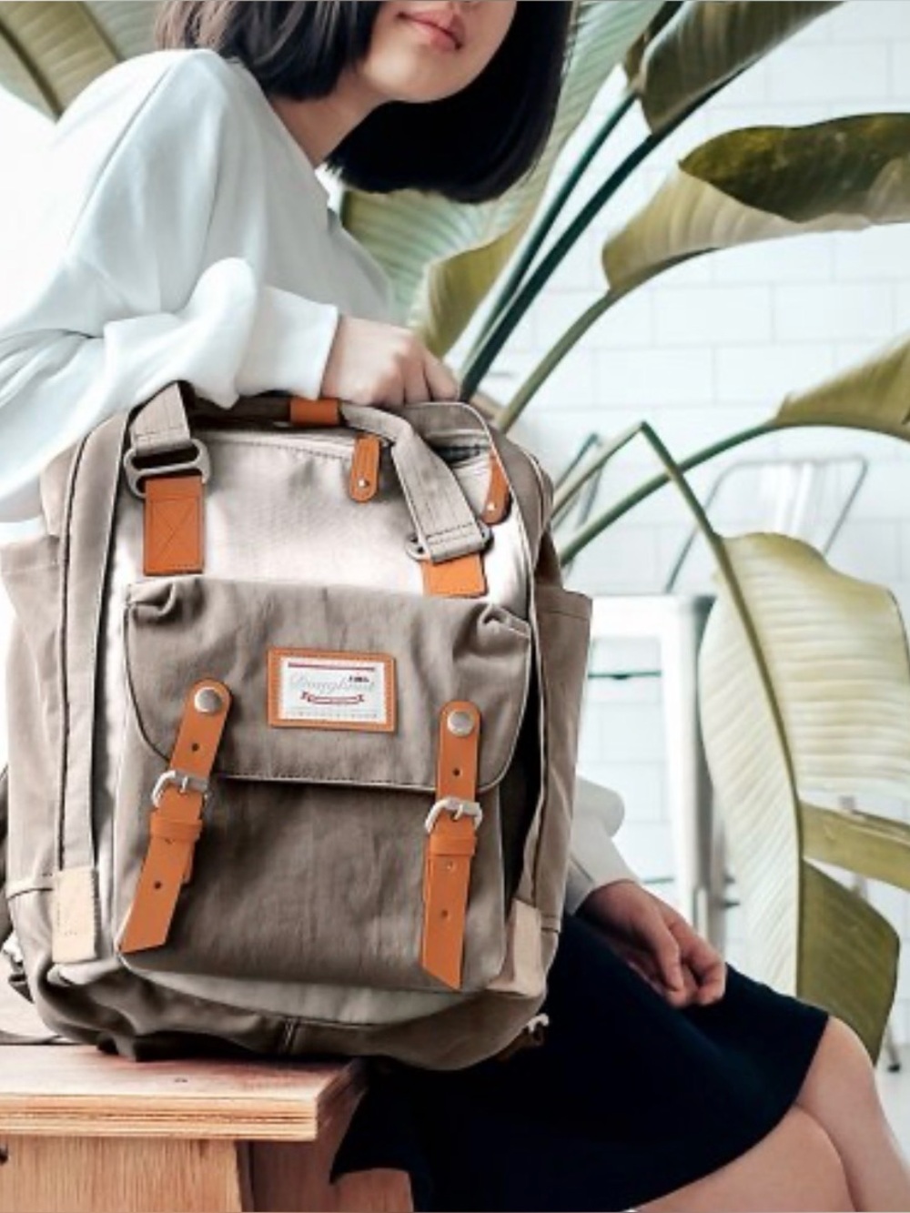 Canvas Travel Backpack with Tan Leather Accents - Bags